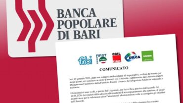 Popolare di Bari, First Cisl, soddisfazione per la verifica post accordo 10 giugno